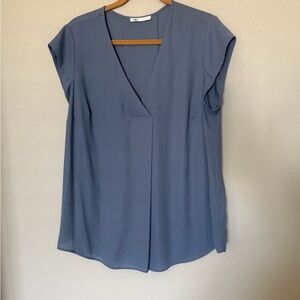 DR2  Blue V-Neck Women's Blouse